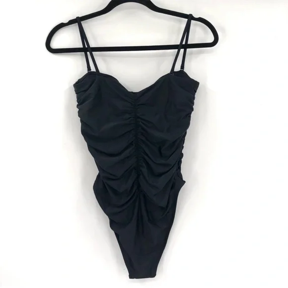 NWT J CREW Ruched Sweetheart One Piece Swimsuit Black Convertible Strapless - Picture 4 of 5